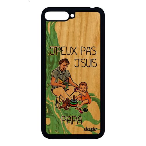 Coque J'peux Pas J'suis Papa Huawei Y6 2018 Bois Silicone Smartphone Bebe Case Motif Père Vert Drole Comique Housse Famille Dessin