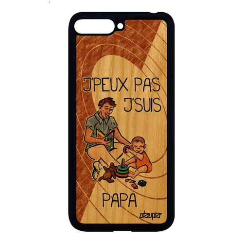 Coque Vrai Bois Huawei Y6 2018 Silicone J'peux Pas J'suis Papa 4g Bd Humour Drole Texte Je Housse Marron Humoristique Jpeux Unique