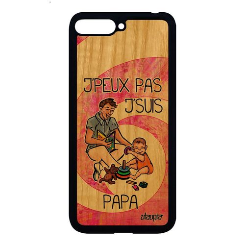 Coque En Bois Jpeux Pas J'suis Papa Huawei Y6 2018 Silicone Gel Antichoc Rose Drole Motif 4g Naissance Garcon Je Texte Humoristique