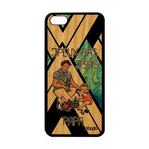 Coque J'peux Pas J'suis Papa Pour Apple Iphone 5c En Bois Silicone Bd Père Antichoc Naissance Fille Humour Bleu Texte Drole Jpeux De