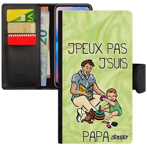Coque Iphone X Simili Cuir Portefeuille Silicone Humour J'peux Pas J'suis Papa Cadeau Fete Des Peres Pas Cher Etui Vert Texte