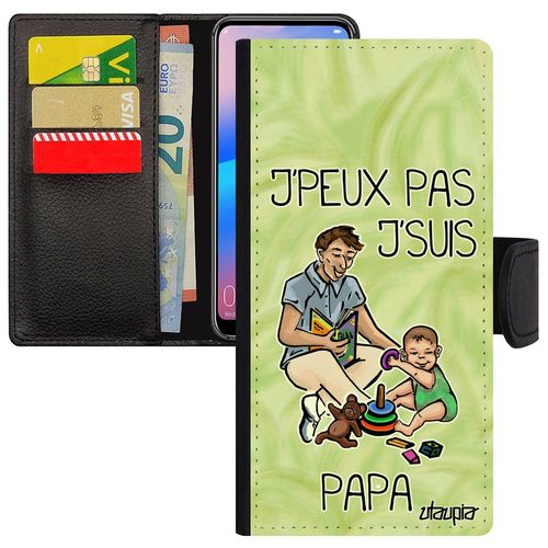 Coque Humour J'peux Pas J'suis Papa Honor 8a Cuir Vert Texte Drole Motif Leather Comique Naissance Fille Personnalisé Housse Jpeux