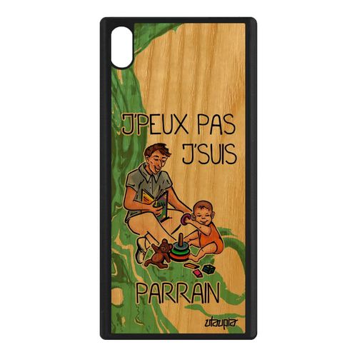 Coque En Bois Sony Xperia Xa1 Ultra Silicone J'peux Pas J'suis Parrain Vert Housse Bebe G3223 Je De Protection Drole Texte Comique