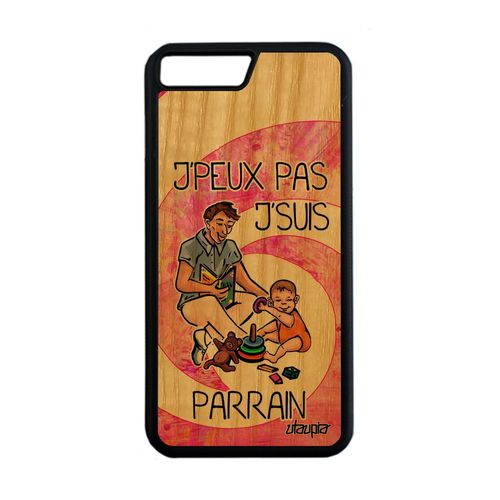 Coque En Bois Silicone Humour J'peux Pas J'suis Parrain Antichoc Iphone 8 Plus Bande Dessinée Portable Drole Je Rose Motif De