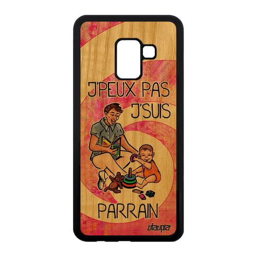 Coque Silicone De Protection Galaxy A8 2018 Bois Humour J'peux Pas J'suis Parrain Smartphone Humoristique Drole Rose Texte Samsung