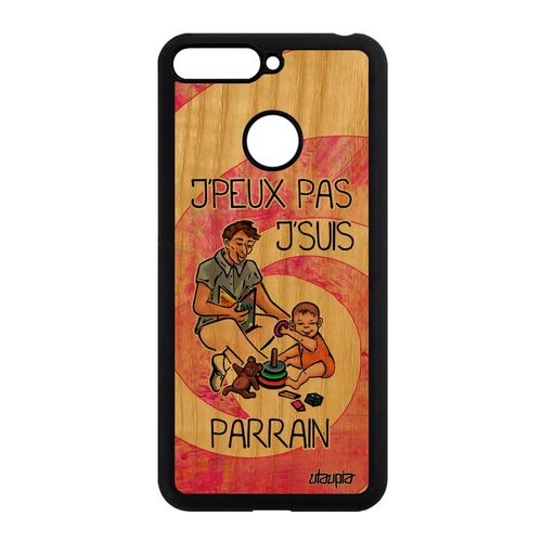 Coque Pour Honor 7a Bois Silicone Humour J'peux Pas J'suis Parrain Etui Bande Dessinée Pas Cher Jpeux Humoristique Je Mobile Rose De