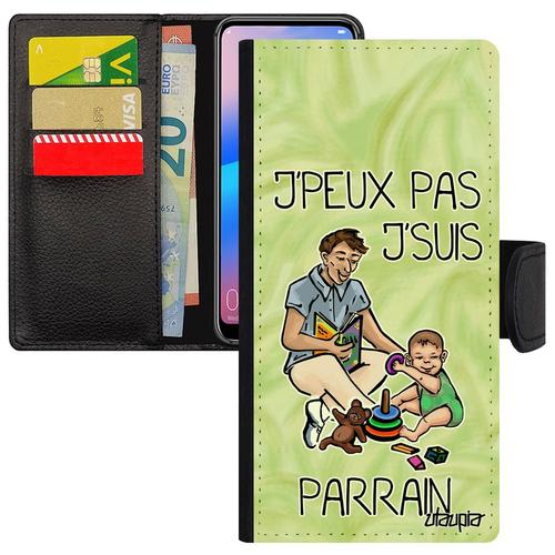 Coque J'peux Pas J'suis Parrain Galaxy S8 Plus Simili Cuir Rabat Portefeuille Comique Drole Etui Naissance Fille Vert Mobile Samsung