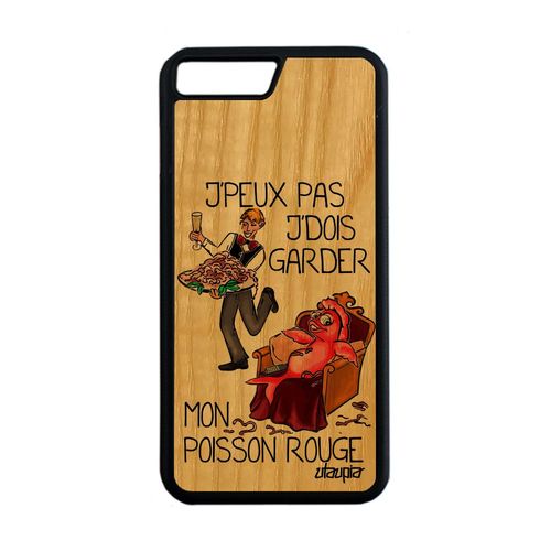 Coque Bois Pour Iphone 8 Plus Silicone J'peux Pas J'dois Garder Mon Poisson Rouge Animal De Compagnie Frêne Antichoc Je Rouge