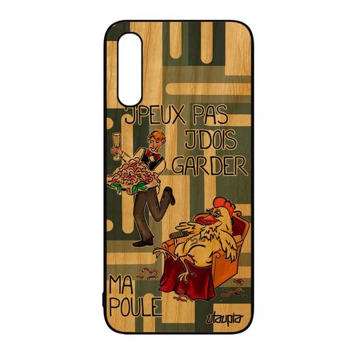 Coque Bois Veritable J'peux Pas J'dois Garder Ma Poule Samsung Galaxy A50 Silicone Gris Animal Texte Jpeux Papa Je Portable Tpu Coq