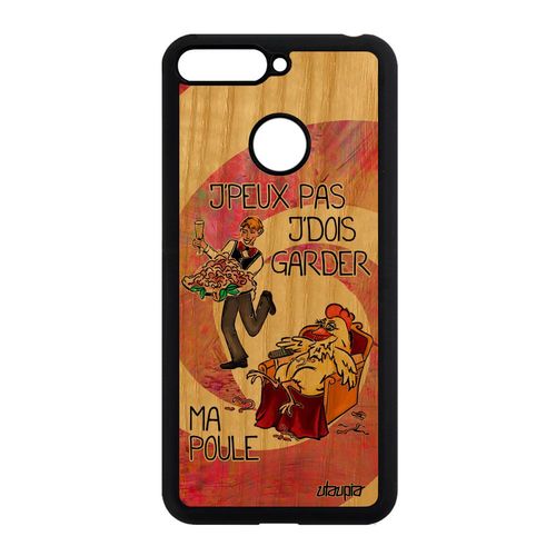 Coque Bois J'peux Pas J'dois Garder Ma Poule Pour Honor 7a Silicone Solide Coq Gel Frêne Rose Dessin Jpeux Maman Animaux Rigide Etui