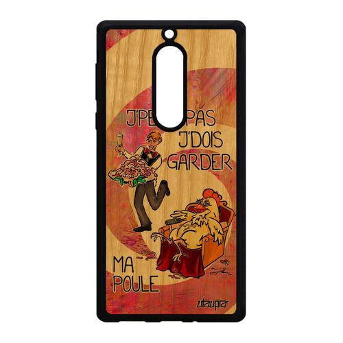 Coque Bois Nokia 5 Silicone J'peux Pas J'dois Garder Ma Poule Personnalisé Rose Bande Dessinée Motif Animaux Coq Maman Cartoon Texte