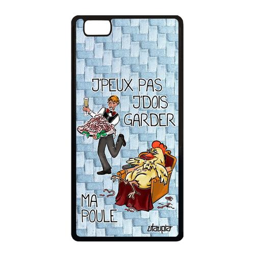 Coque J'peux Pas J'dois Garder Ma Poule Huawei P8 Lite 2015 Silicone Animaux Humour Papa Comique Ale-L04 Etui De Protection Je Bleu