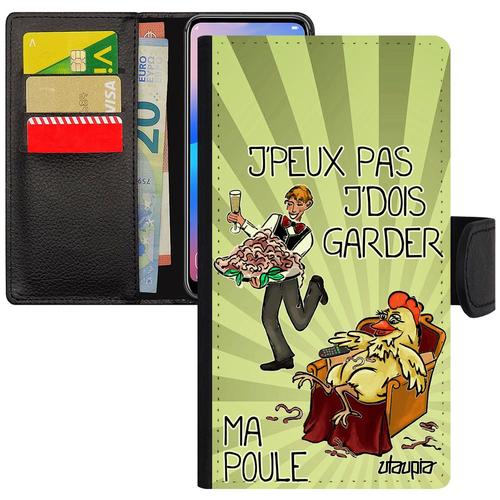 Coque Humour J'peux Pas J'dois Garder Ma Poule À Rabat Iphone X Portefeuille Etui Unique Texte Vert Humoristique Cartoon Maman