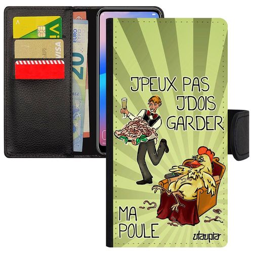 Coque Honor 9 Cuir Portefeuille Humour J'peux Pas J'dois Garder Ma Poule Maman Portable Jpeux Drole Je Vert Bd Humoristique Housse