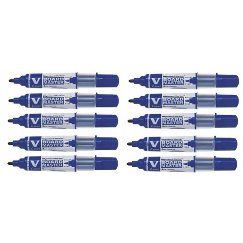 Pilot Lot De 10 Marqueurs Rechargeable Vboard Master Begreen Pointe Conique Fine Bleu