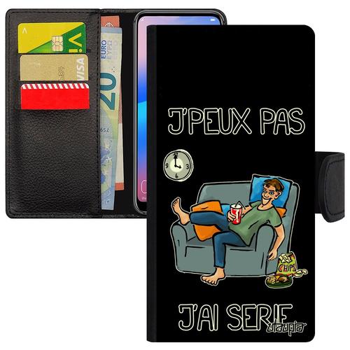 Coque Huawei P8/P9 Lite 2017 Simili Cuir Rabat Porte Cartes J'peux Pas J'ai Série Flip Case Drole Noir Je Manga Bd Texte Etui Humour