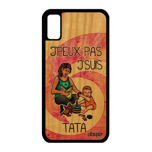 Coque Silicone J'peux Pas J'suis Tata Pour Iphone Xs Bois Bande Dessinée Rose Telephone Mobile Drole Texte Tante Jpeux Case De