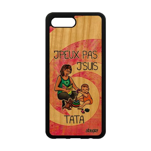 Coque De Protection Pour Honor 10 En Bois Et Silicone J'peux Pas J'suis Tata Texte Rose Je Humour Tante Drole Naissance Garcon Case