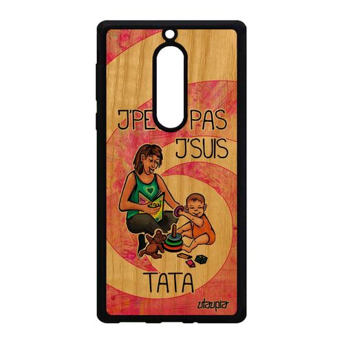 Coque Nokia 5 En Vrai Bois Silicone J'peux Pas J'suis Tata Humour Humoristique Je Etui Rose Texte Jpeux Caoutchouc Tante Drole De