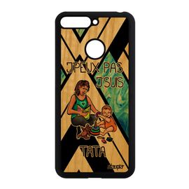 Coque En Bois Honor 7a Silicone Humour J'peux Pas J'suis Tata Naissance Fille Jpeux Tante Bleu Texte Souple Je Drole Made In France