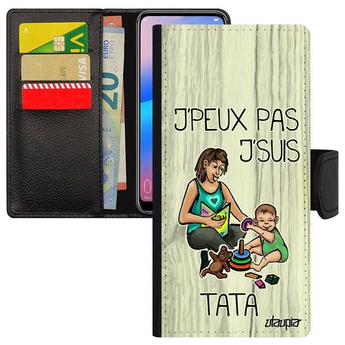 Coque Galaxy A6 Plus 2018 Portefeuille J'peux Pas J'suis Tata Mobile Je Tante Aimantée Humour Motif Jpeux Humoristique Drole Samsung