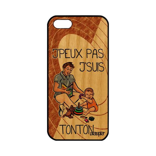 Coque En Bois Iphone 5 5s Se Silicone Je Peux Pas J'suis Tonton Enfant Case Bd Portable Drole Personnalisé Marron Humoristique Apple