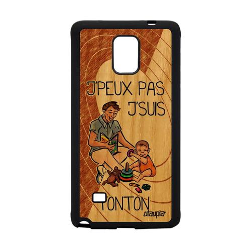 Coque Silicone Samsung Galaxy Note 4 En Bois Je Peux Pas J'suis Tonton Jpeux Portable Housse 4g Famille Humour Drole Bd Marron Oncle