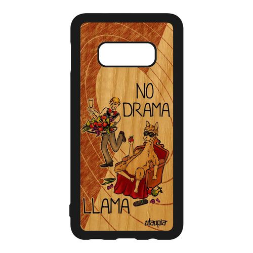 Coque Silicone Samsung Galaxy S10e En Bois Humour No Drama Lama Llama Dramallama Housse 4g Portable Cartoon Texte Drole Bd Marron De