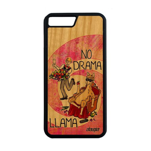 Coque Pour Iphone 7 Plus En Bois Silicone No Drama Lama Etui Cartoon Humour Humoristique Bande Dessinée Dessin Dramallama Rose