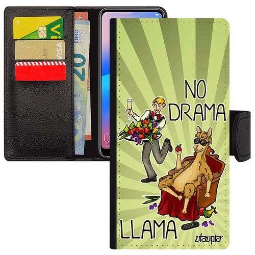 Coque Huawei Y6 2018 Cuir Portefeuille No Drama Lama Drole Telephone Bd Pu Vert Animal Humour Llama Comique Portable Cartoon Unique
