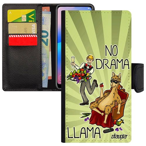 Coque Pour Honor 9 Simili Cuir Portefeuille No Drama Lama Comique Llama Drole Cartoon Humour Vert Bd Case Dramalama Texte Antichoc