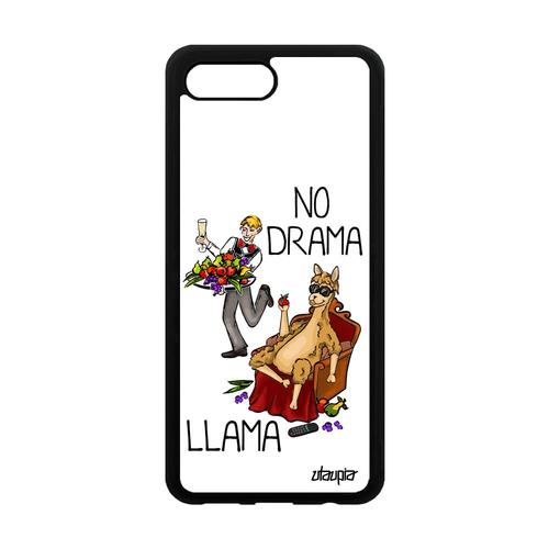 Coque Silicone Honor 10 No Drama Lama Cartoon Personnalisé Humour Llama Portable Humoristique Texte Noir Bande Dessinée Blanc Drole