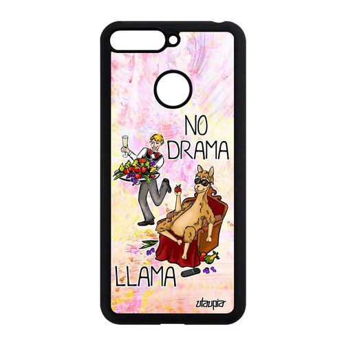 Coque Pour Honor 7a Silicone No Drama Lama Rigide Dramalama Design Housse Humour Cartoon Llama Jaune Case Motif Drole Texte Comique