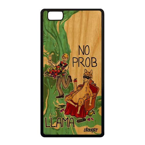 Coque Huawei P8 Lite 2015 Bois Silicone No Prob Lama Mobile Gel Comique Ale-L23 Llama Humour Noir Vert Texte Animal Drole Antichoc