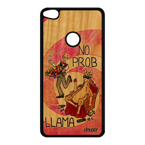 Coque Silicone Huawei P8/P9 Lite 2017 En Bois No Prob Lama Texte Bande Dessinée Rose Animal Humour Portable Probllama Llama Drole De
