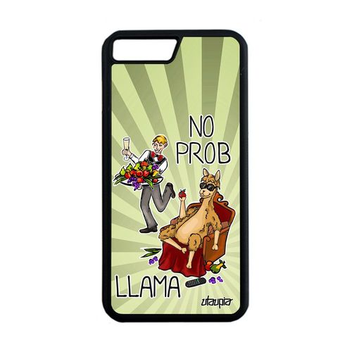 Coque En Silicone Pour Iphone 7 Plus No Prob Lama Humour Vert Cartoon Rigide Comique Drole Bd Problama Noir Unique Llama Texte