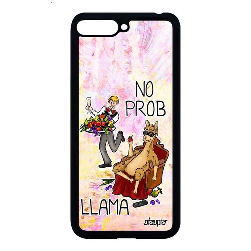 Coque Pour Huawei Y6 2018 Silicone Drole No Prob Lama Jaune Problama Design Housse Portable Telephone Texte Llama Mobile Comique De