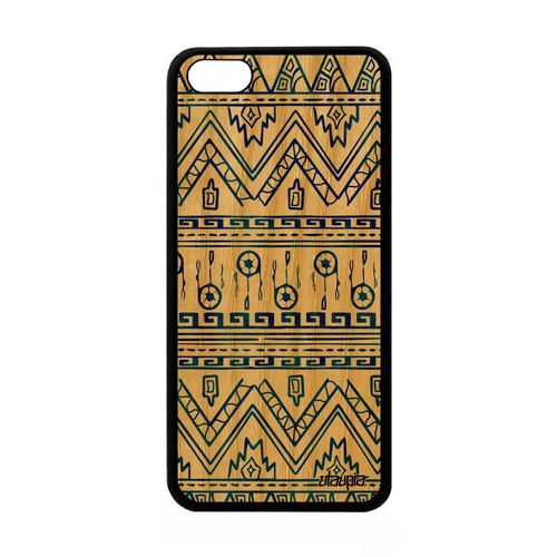 Coque Pour Apple Iphone 5c Vrai Bois Silicone Motif Azteque Decoratif Peinture 4g De Protection Antichoc Bumper Tribal Cadeau Frise