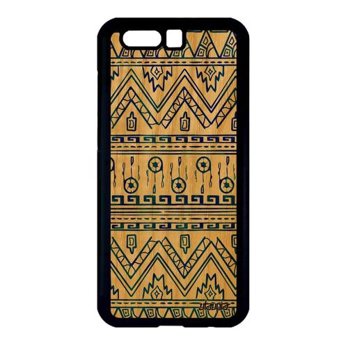 Coque Bois Pour Honor 9 Silicone Motif Azteque Cadeau Peinture Tribal Effet Decoratif Fond Bleu Frise 4g Ethnique Antichoc Case De