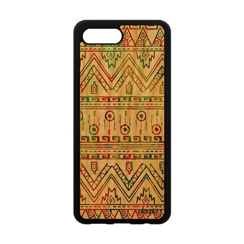 Coque En Bois Telephone Honor 10 Silicone Motif Azteque Coloré Artisanal Antichoc Rigide Tribal Fantaisie Art Vert Ethnique Texture
