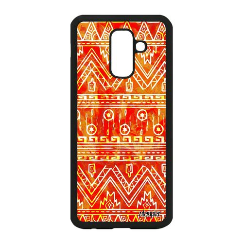 Coque Silicone Samsung Galaxy A6 Plus 2018 Motif Azteque Coloré Etui Art Rouge Fantaisie Tribal Ethnique Case Design Smartphone De