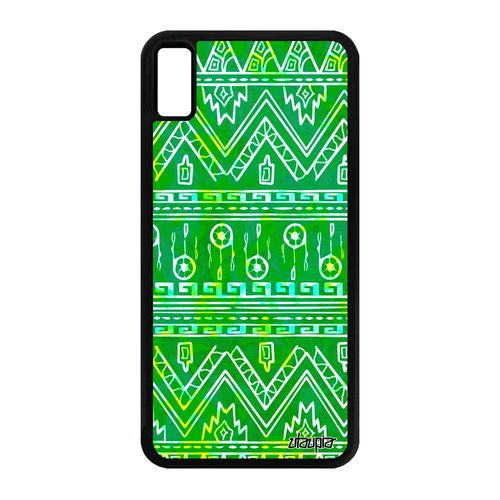 Coque Pour Iphone Xs Max Silicone Motif Azteque Vert Coloré Alu Original 64 Go Noir Dessin Frise 4g Antichoc Tpu Telephone De