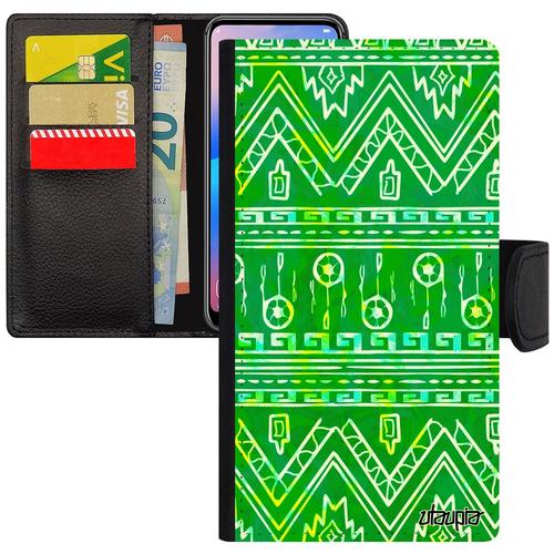 Coque Samsung Galaxy A5 2016 Cuir À Rabat Motif Azteque Fantaisie Antichoc Dessin Original Tribal Vert Etui Ethnique Personnalisé De