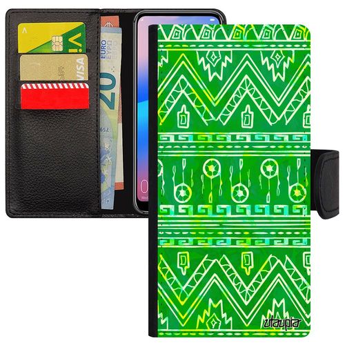 Coque Motif Azteque Huawei Y6 2018 Portefeuille Porte Cartes Ethnique Texture Aimantée Coloré Dessin Antichoc Vert Original Tribal