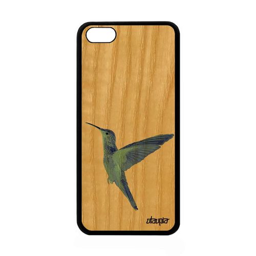 Coque Silicone Iphone 5c En Bois Colibri Antichoc Oiseau Original Personnalisé Plumes Design Dessin Ecologie Animaux Peinture Apple