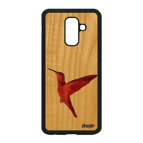 Coque Pour Samsung Galaxy A6 Plus 2018 Bois Silicone Colibri Ecologie Unique Personnalisé Nature Rouge Oiseau Animal Design Antichoc