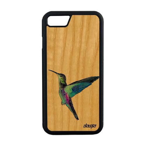 Coque Colibri Pour Iphone 8 Bois Silicone Telephone Animal Peinture Rigide Plumes Design De Protection Animaux Nature Antichoc
