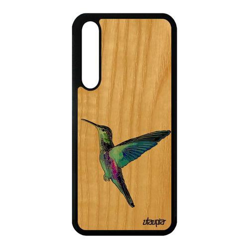 Coque Pour Huawei P20 Pro En Bois Silicone Colibri Design Violet Dessin Portable Smartphone Antichoc Telephone Nature Oiseau Plumes