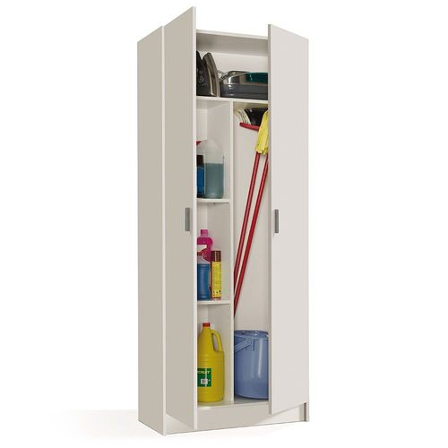 Armoire porte-balais 2 portes 73 x 37 x h180 cm blanche 007142O