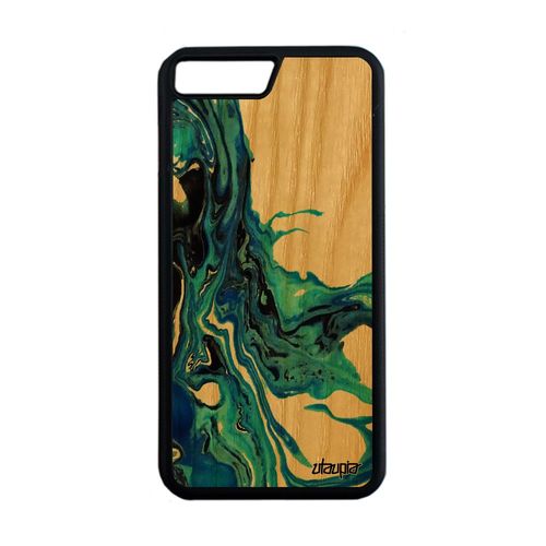 Coque En Bois Naturel Pour Iphone 7 Plus Silicone Peinture Smartphone Cadeau Case Etui Caoutchouc Bleu Effet Acrylique Marbre